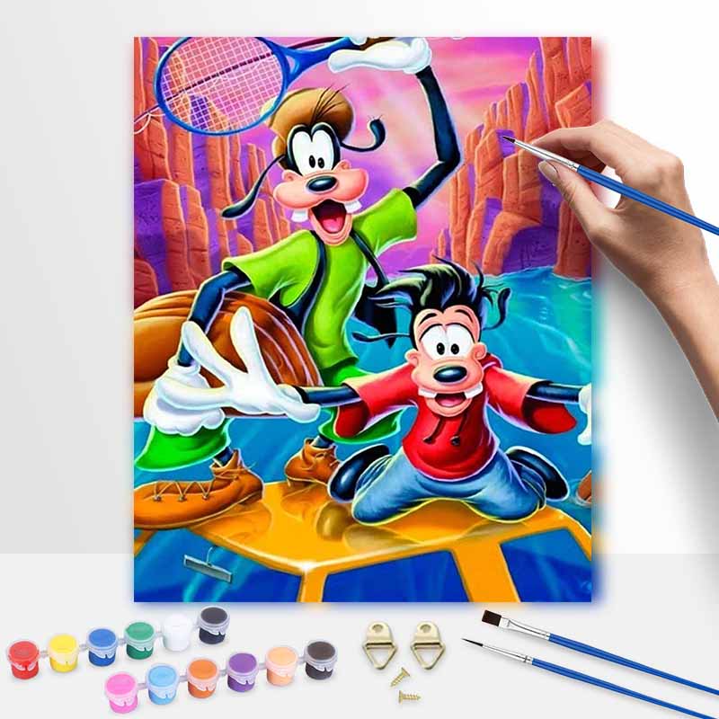 Disney Goofy and Max tennis sports oil painting art handmade diy painting home decoration gift