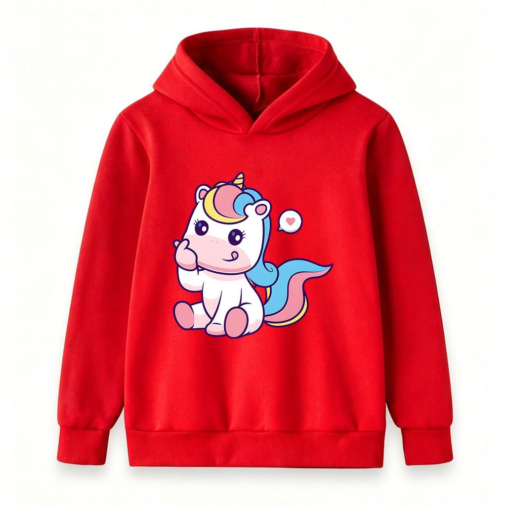 Cute Cartoon Unicorn Print Kids Hoodies, Boys Girls Casual Long Sleeve Pullover Sweatshirt, Soft Cozy Lightweight Top for Daily Wear and Birthday Gift