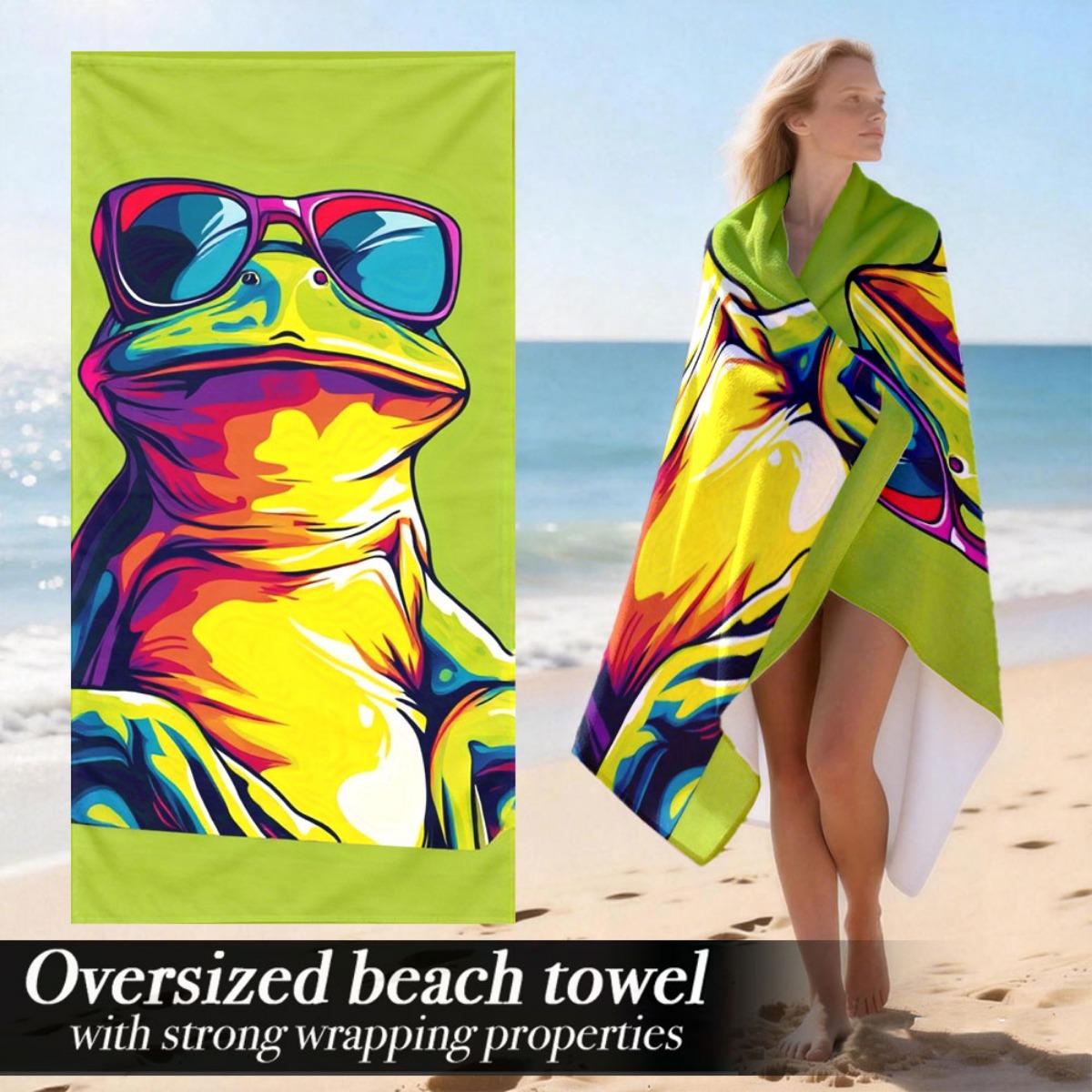 

Colorful Frog with Sunglasses Oversized Beach Towel – Plush & Absorbent, Fun Modern Design, Perfect for Outdoor Use W30*H60(CM)