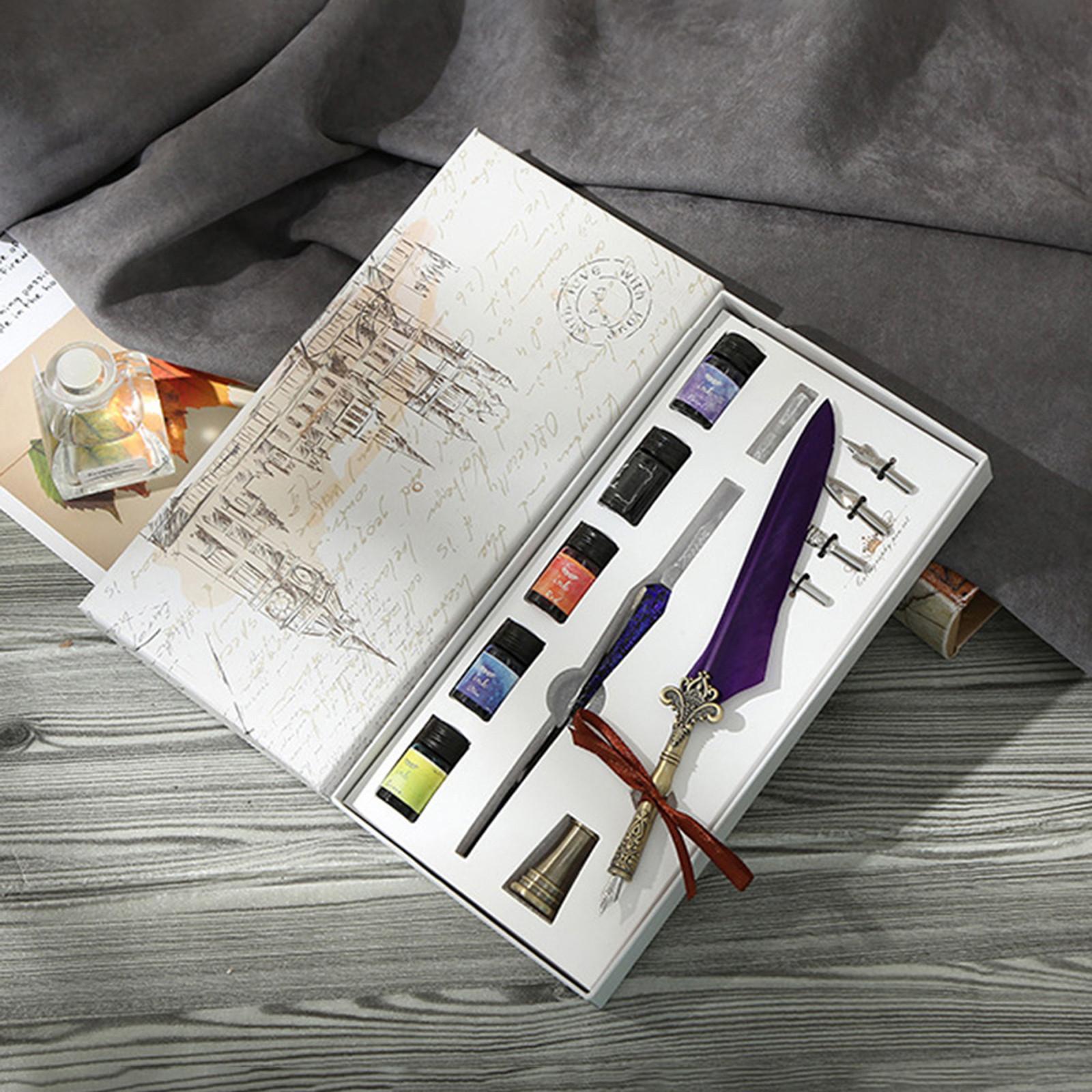 Dip Pen Feather Set Manual Gradient Color Writing Ink Pen Student Stationery 17ml