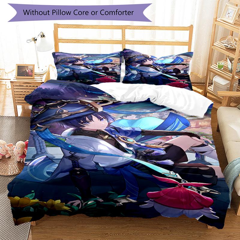 3pcs Genshin Impact Bedding Set Duvet Cover Closure Includes 1 Duvet Cover & 2 Pillowcases, Soft and Comfortable for All Seasons.