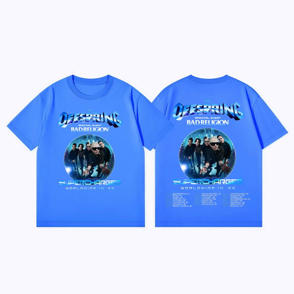 Band Punk Rock The Offspring Supercharged Tour 2026 Magliette Grafiche Alta Qualità Moda Maglietta Unisex Casual Magliette in Cotone