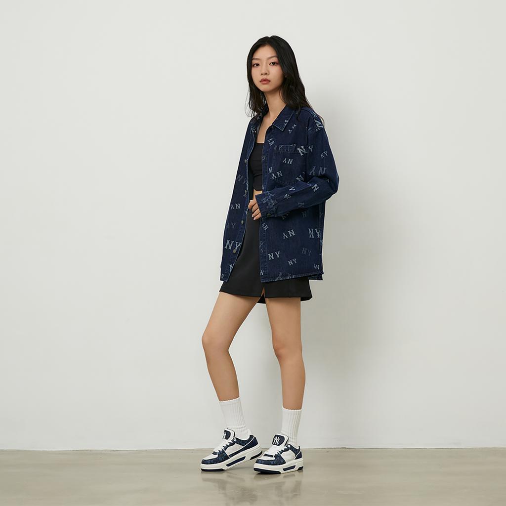 New MLB MONOGRAM Collection New York Yankees 24FW Denim Shirt Unisex Dark Marine Blue 3ADRM0244-50NYD