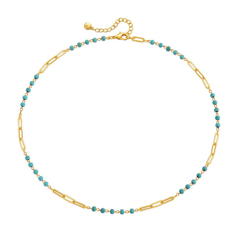 K Gold Plated Brass Spliced Chain Synthetic Turquoise Clavicle Necklace