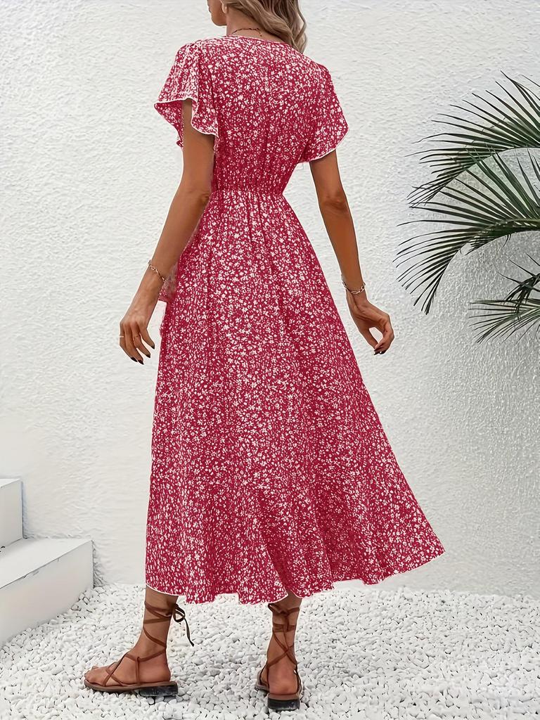 Bohemian V-Neck Belted Wrap Maxi Dress for Women
