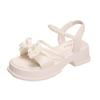 High-heeled sandals women's 2025 new summer bow fairy wind platform pearl one-word belt fashion Roman women's shoes