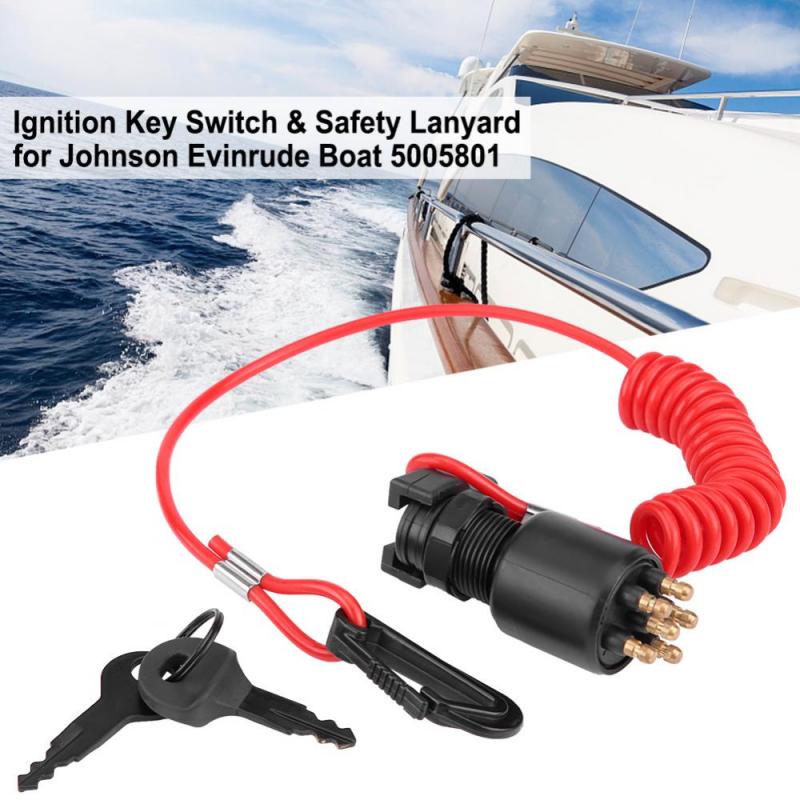 Ignition Key Switch /& Safety Lanyard for Johnson Evinrude Boat 5005801 Ignition Key Switch