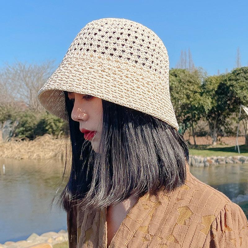 Summer fashion hollow bucket hat ladies seaside beach outing visor student face small bucket hat