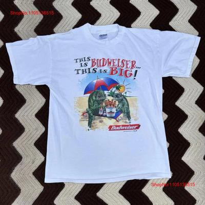 Camiseta Blanca Vintage Años 90 Budweiser Iguana Cerveza Esto es Playa Grande Talla L 1996 vintage Lavada Versátil Cómoda moda hombre