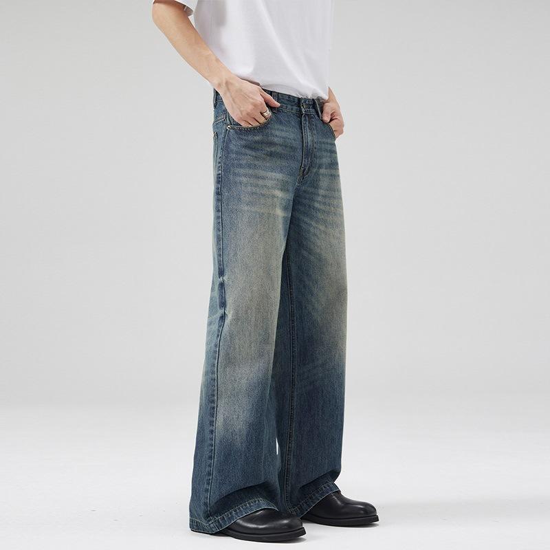 New American-style Washable Gradient Jeans for Men and Women Loose Straight Trousers