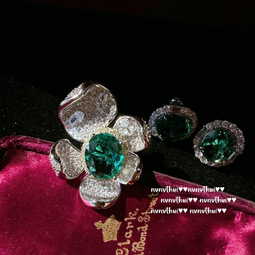 Macaron Watermelon Stone Emerald Ring, Plated 18K Gold, Emerald, Immortal Flower, Large Carat Zircon Ring