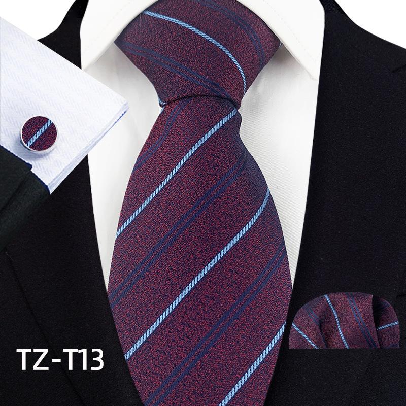 2025 Men's Retro Stripe Solid Tie, Pocket Square & Cufflinks Set