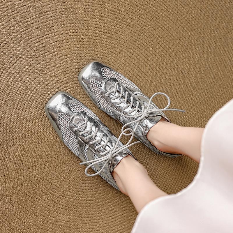 Fashion 2025 New Autumn Genuine Leather Woman Shoes Square Toe Women Flats Lace Up Loafers Flat with Flat Ladies Shoes