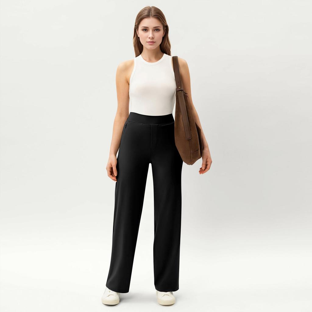 Hose mit weitem Bein für Damen, Yogahose, hohe Taille, Jogginghose mit Taschen, Stretchhose, bequeme Workout-Sport-Jogginghose