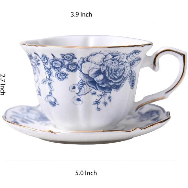 WAIT FLY Vintage Blue and White Ceramic Coffee Mug Set with Saucer, Espresso Cup, Tea Cup, Breakfast Cup, Dessert Plate