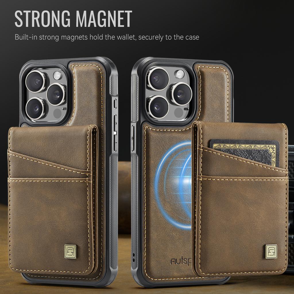 For iPhone 12 Pro Max 6.7 inch Case AUTSPACE A12 Leather Phone Case with Detachable Card Bag