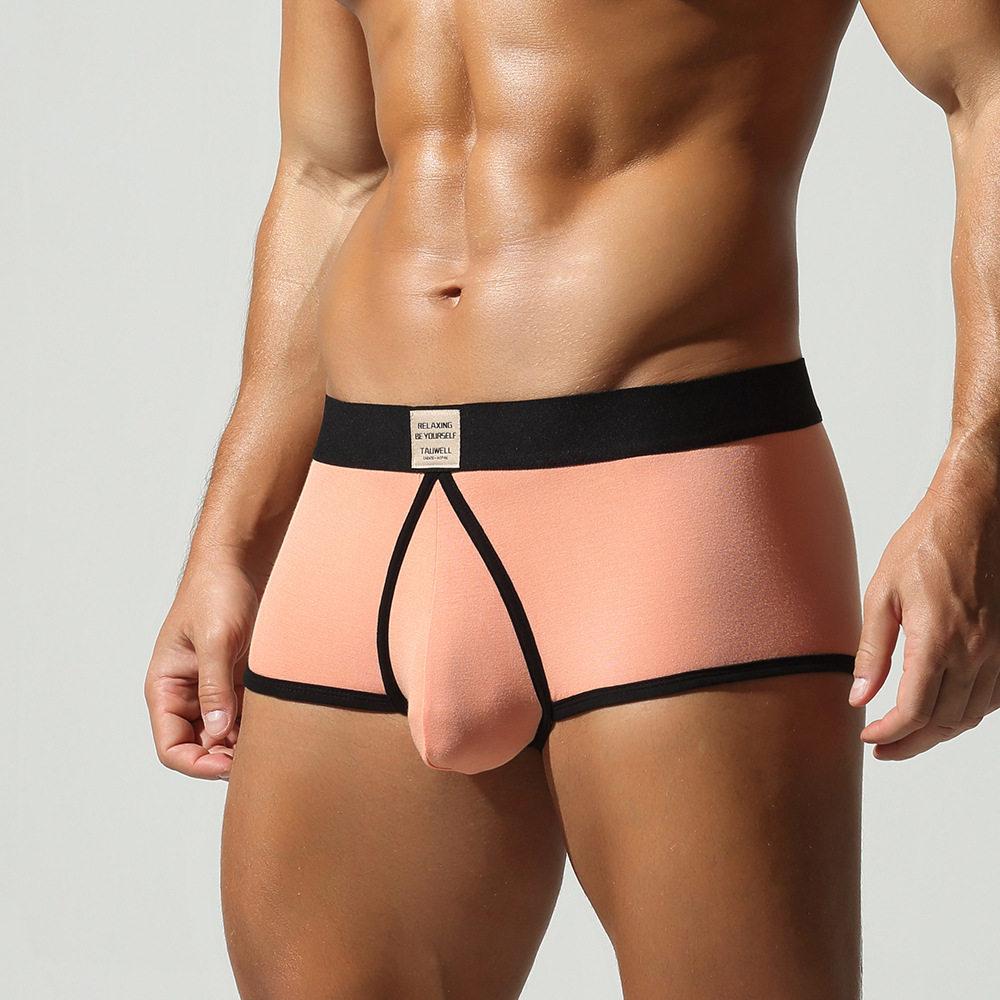 Men's Low Waist Solid Color Boxer Briefs Breathable Sexy Pouch Underwear Male Trunks Panties U-Convex Pouch Underwear