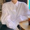 Puff Long Sleeve Women's Shirt White Elastic Pleated Turn Down Collar Blouse Korean Style Spring New Version Loose Sweet Female Top