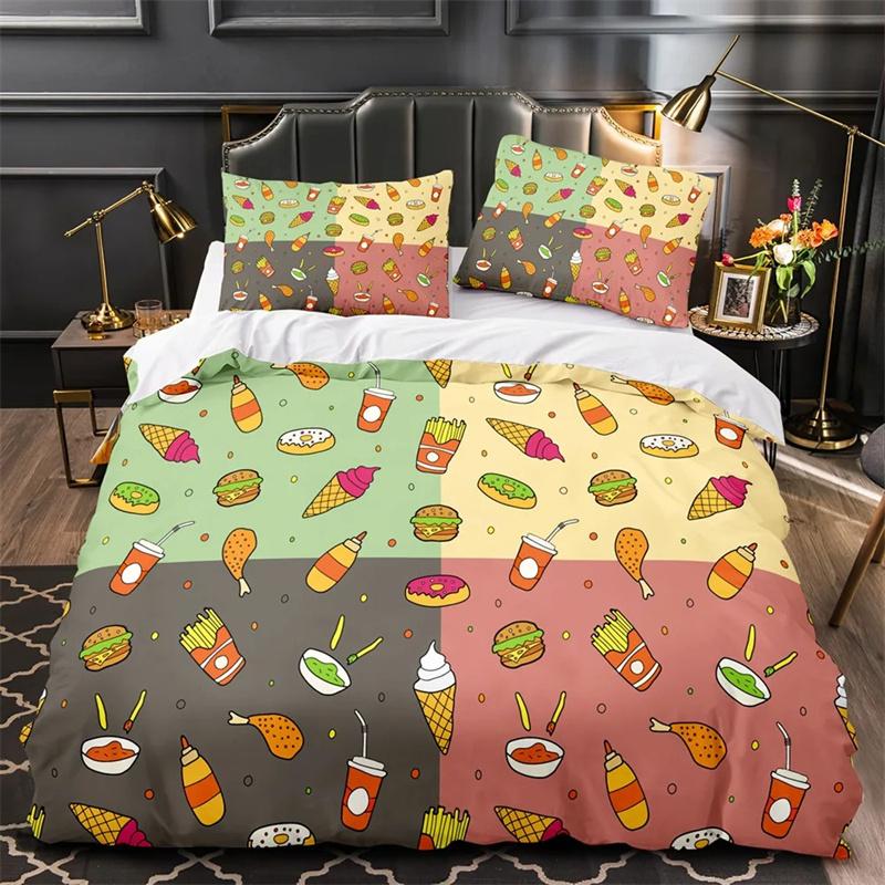 Cartoon Foods Duvet Cover Delicious Pie for Kids Teen American Fast Food Theme Bedroom Decorations Polyester Quilt Cover Queen
