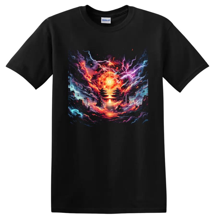 Inl Yun Anime T Shirt W/ Cosmic Storm Temple Lightning Graphic Art Tee