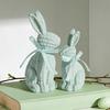 2 Pcs Rattan Effect Bunny Figurine with Bow Tabletop Easter Rabbit Decoration Spring Bunnies Statue for Home Farmhouse Shelf Desk Decor