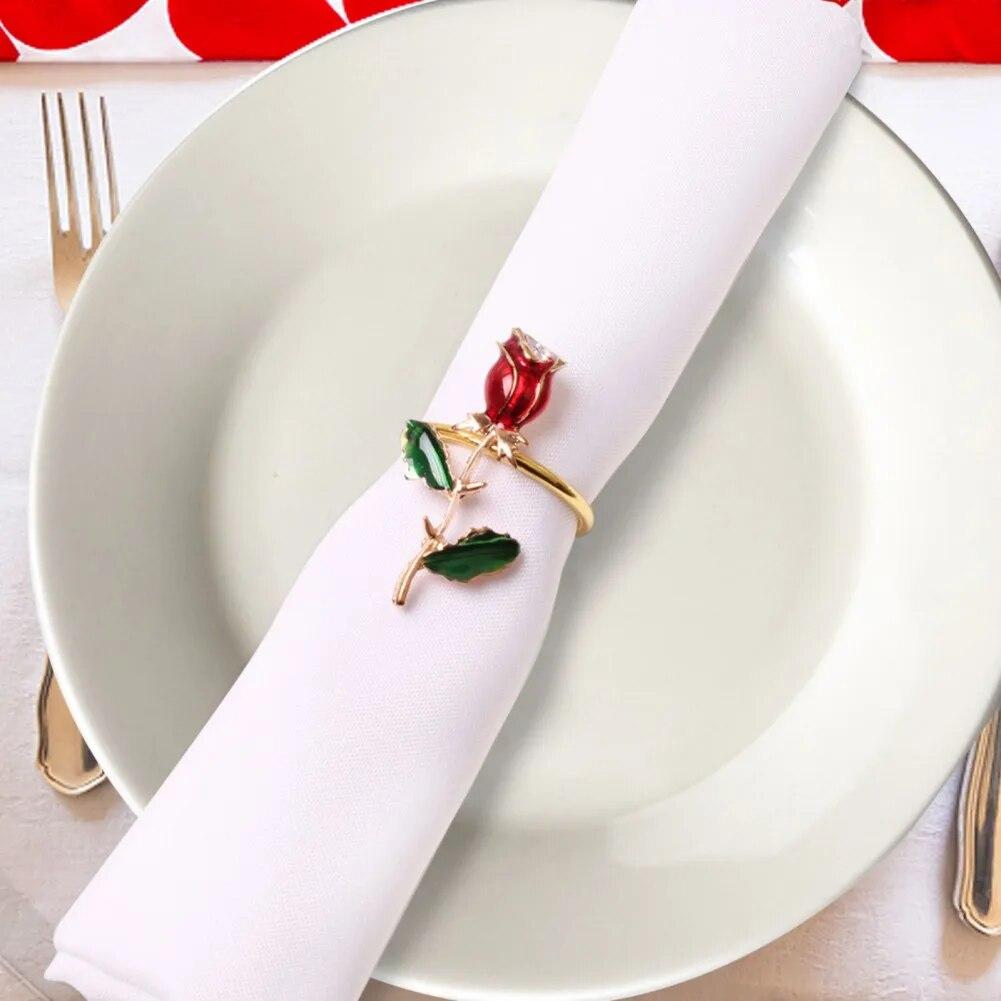 1pcs Valentine Day Rose Flower Napkin Rings Wedding Dinner Home Napkin Holder Rings Hotel Banquet Table Decoration Supplies