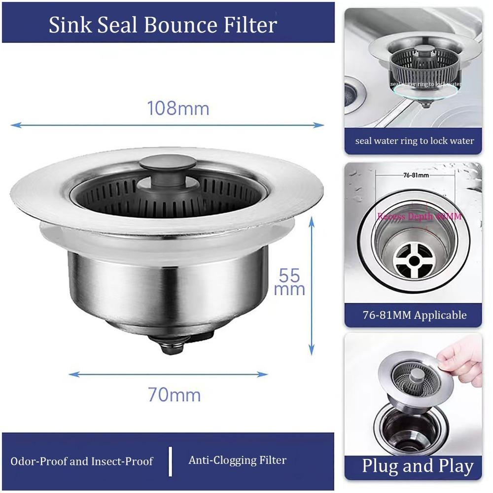 Anti Clogging Kitchen Sink Drain Strainer Well Sealed Sink Drain Strainer Basket  Kitchen