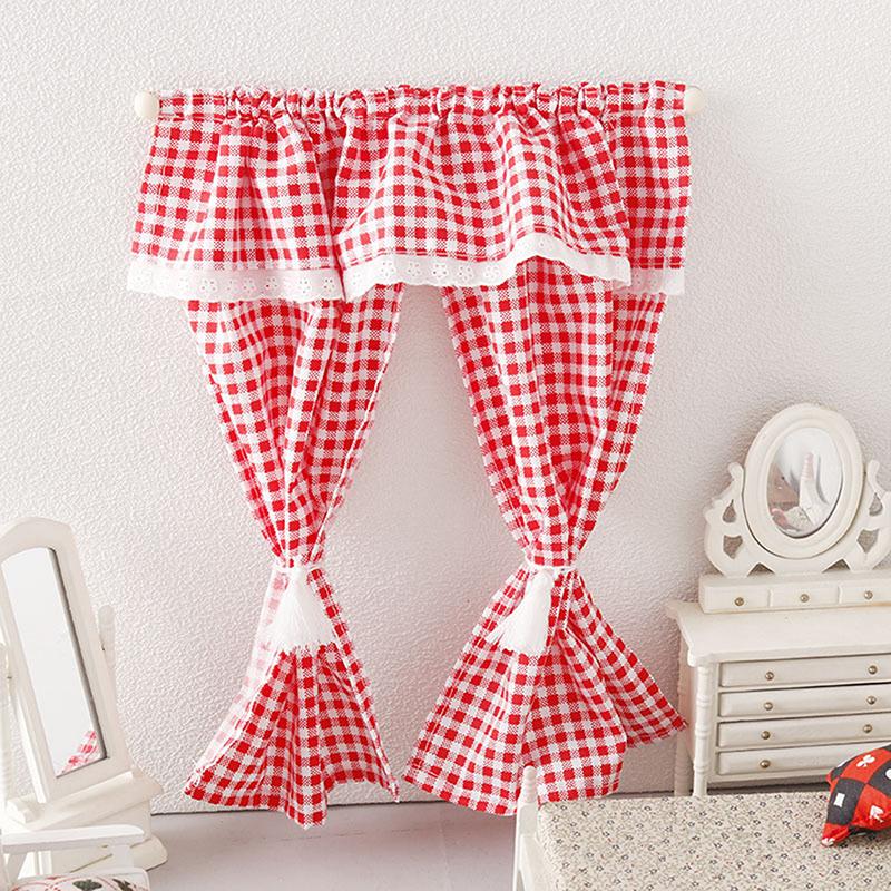 1/12 Dollhouse Mini Plaid Curtains Door Curtain Doll Home Furniture Decoration Dolls House Living Scene Decor Accessories