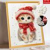 Christmas Pearl Painting Kit Handmade DIY Cute Cat Red Hat Scarf Home Decoration Painting