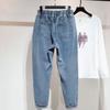 Damen Übergröße Locker Gerade Bein Jeans Elastischer Bund Baggy Dad Hosen für Große Oberschenkel