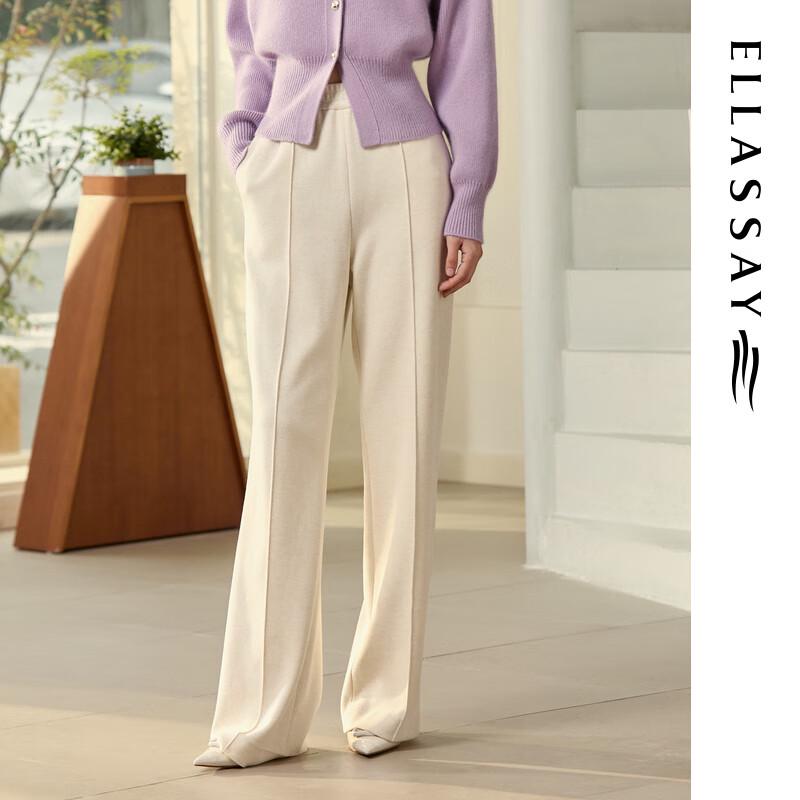 ELLASSAY Women's Porcelain White Cotton Blend Straight-Leg Pants