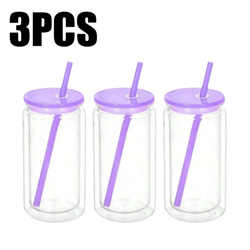 1/1/1PC 16OZ Double Wall Snowglobe Tumbler with Pre-Drilled Hole Reusable Drinks Cups With Straw Break-Resistant Mason Jar Cups