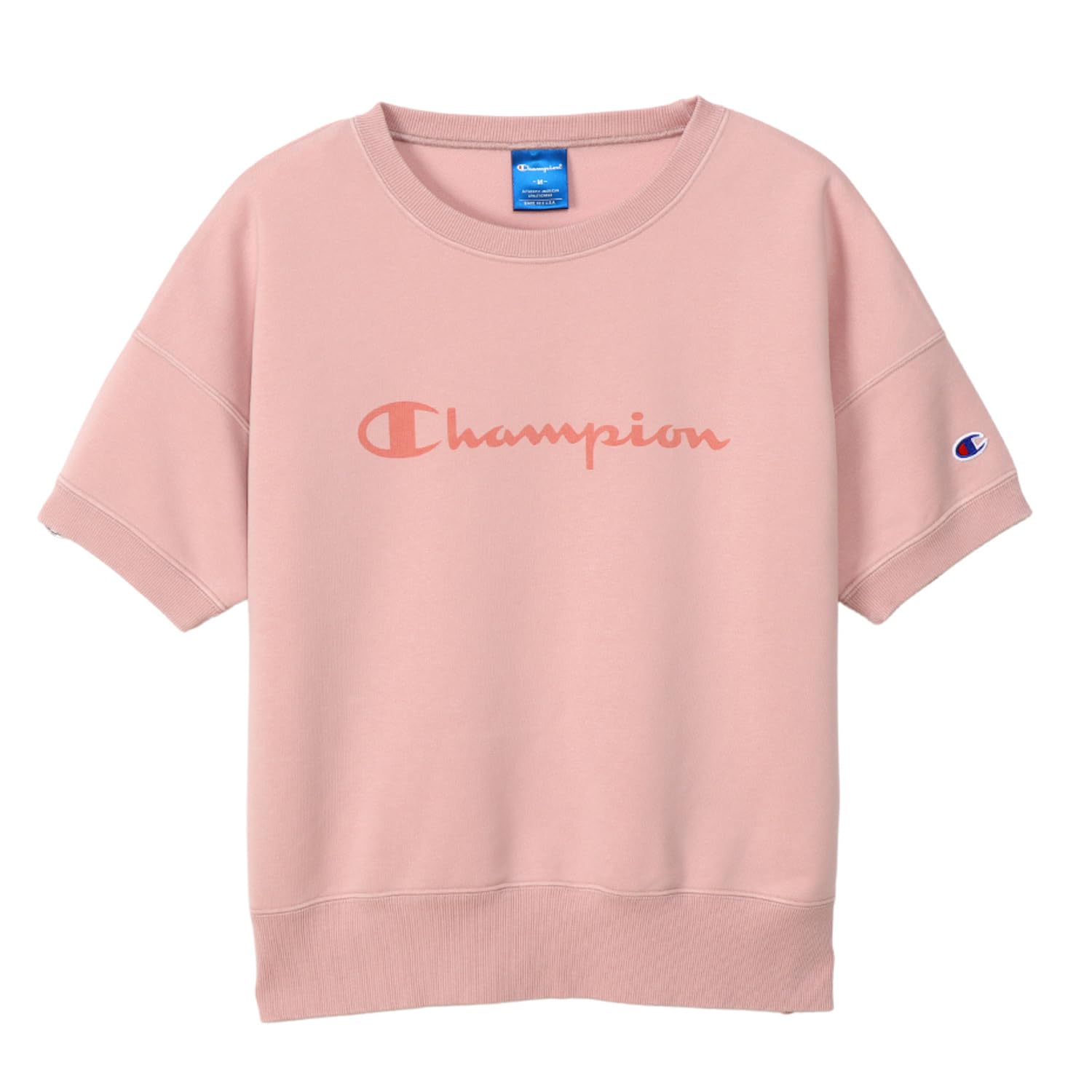 

Champion Short Sleeve Stretch Terry Crew Neck Sweatshirt with Script Logo and Light Pink Women s Techweave® Fabric, (CW-ZS001)