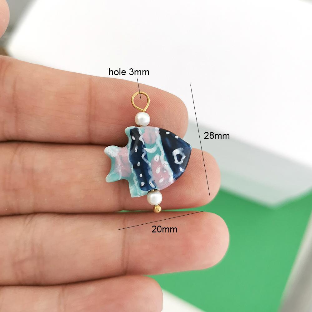 1pc Ceramics Pendant Charm Fish Heart Flower Conch Star Fruits Necklace Stainless Steel Geometric Imitation Pearl