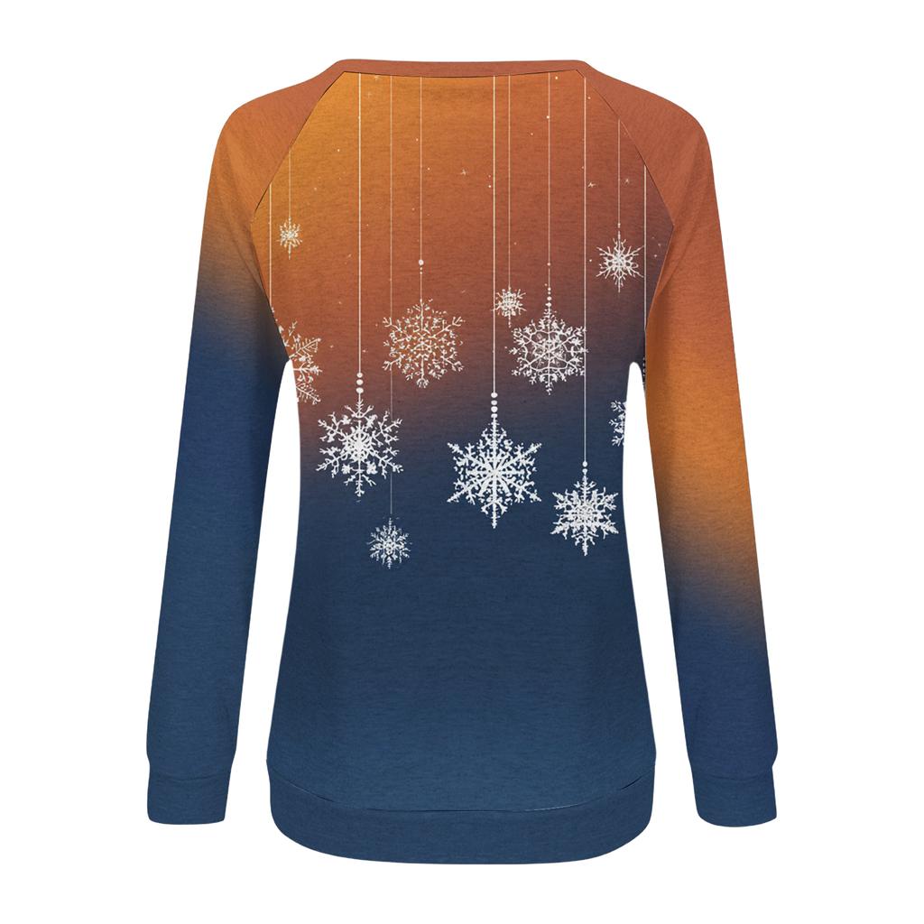 Women's Fashion Casual Long Sleeve Christmas Printed Neck Sweatshirt Top
