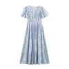 Summer European and American women's clothing V-neck waist bubble sleeve short-sleeved dress