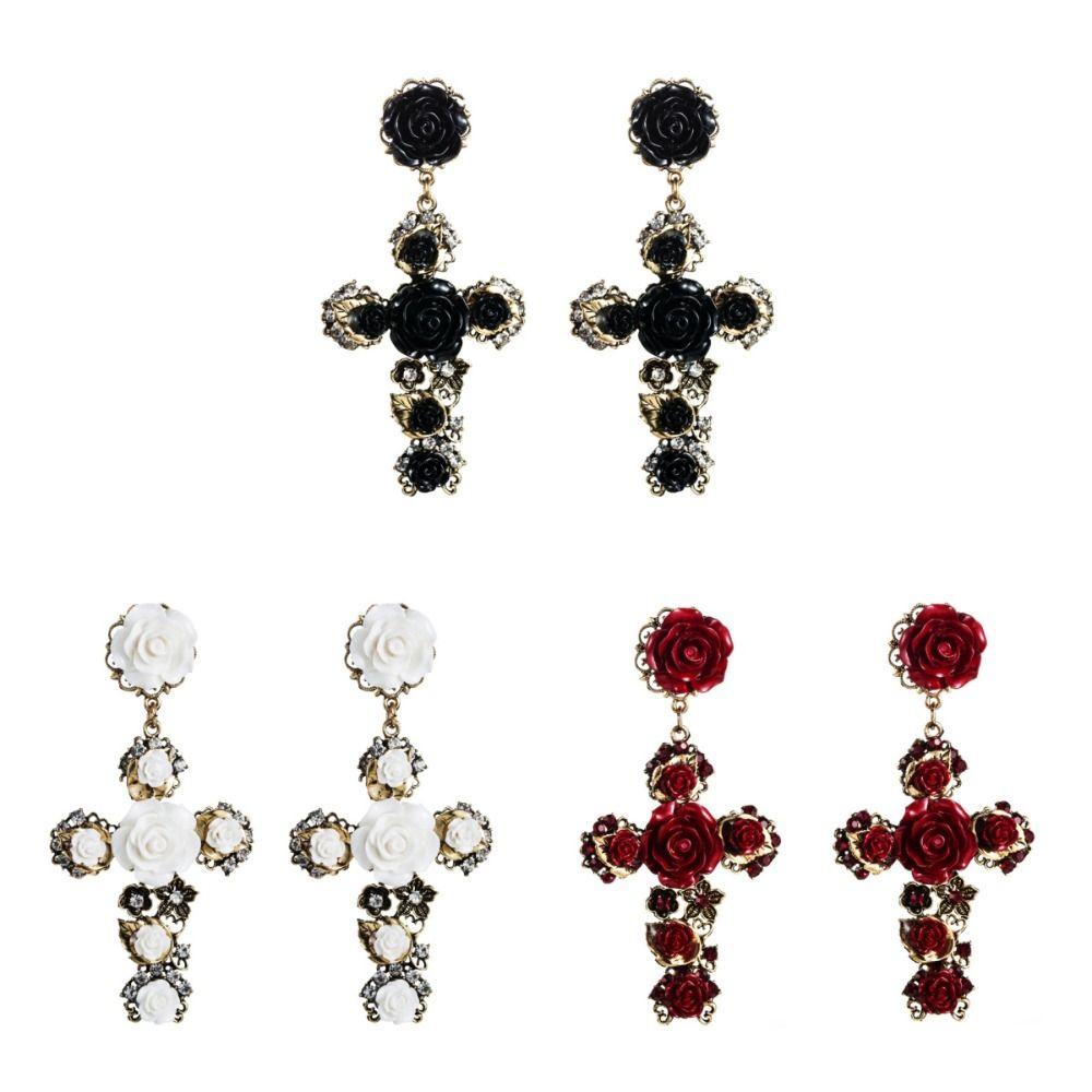 Baroco Style Crystal Ear Stud Aesthetic Flower Stud Earrings  Lolita Accessories