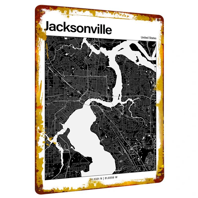 

Custom Jacksonville City Map Metal Wall Art Modern Home Decor Geometric Urban Print 20x30cm（7.8x11.8inch）