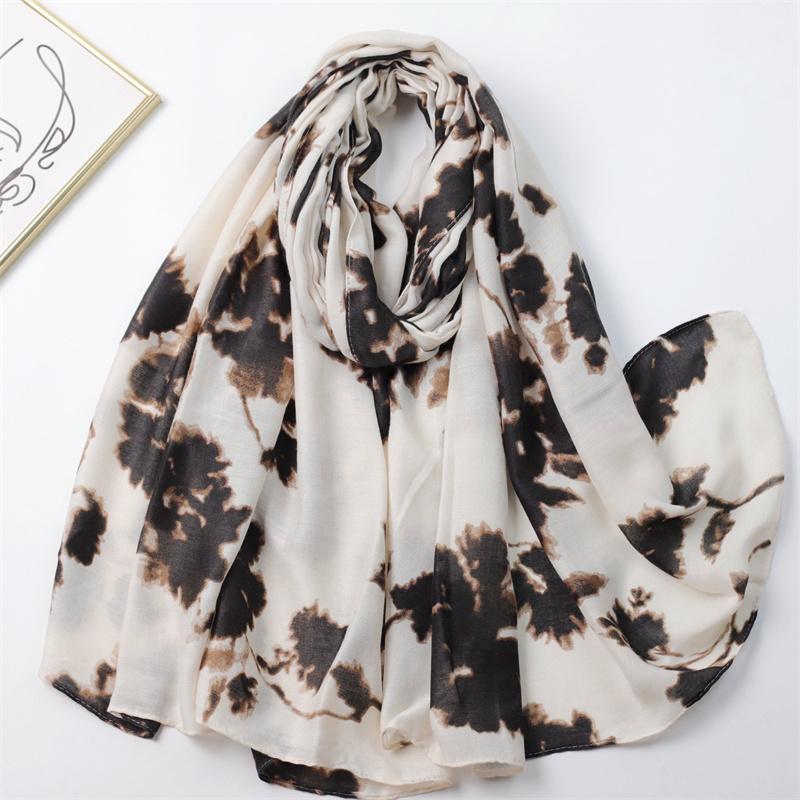 Winter Abstract Lnk Painting Floral Viscose Soft Scarf Chic Cotton Shawls Women Perfect for Travel & Casual Muslim Hijab
