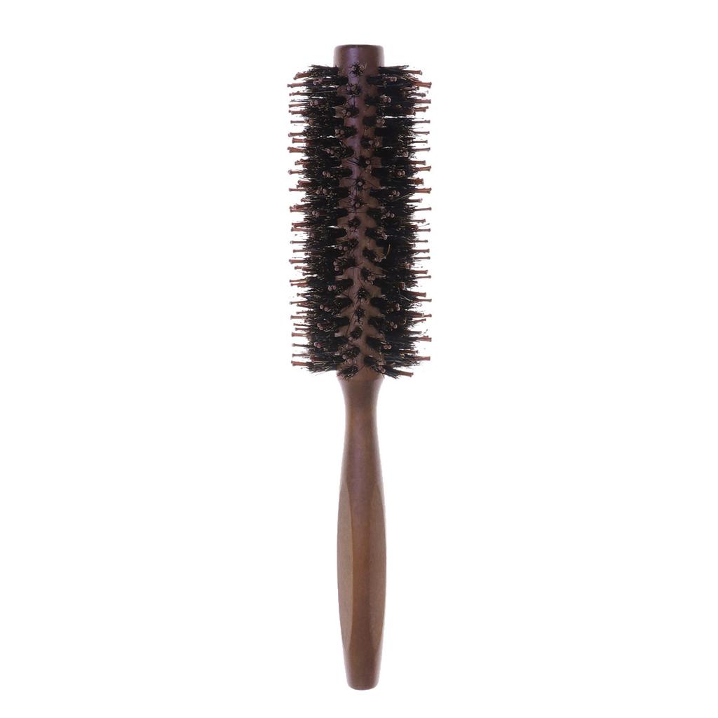 Professional Boar Bristle Nylon Round Hair Brush for Blow Drying Straightening Curling Styling Spiral Design Wooden Handle