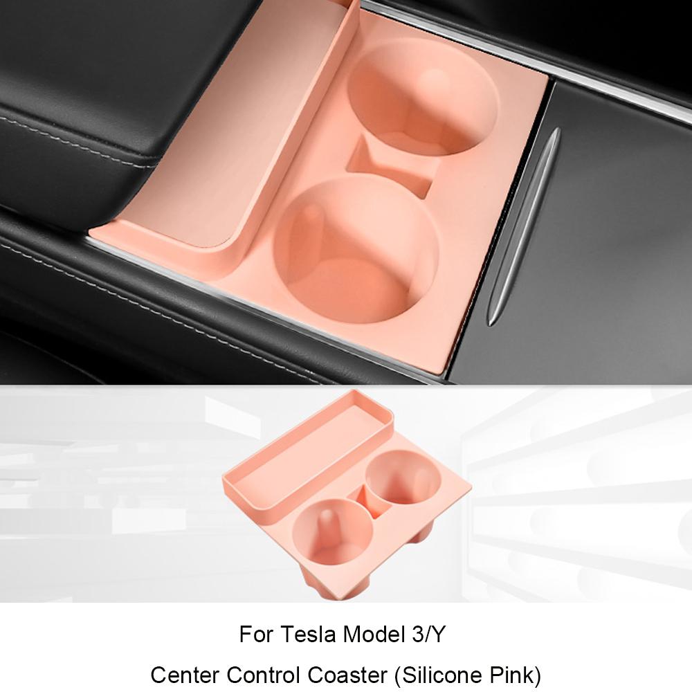 For Tesla Model 3/Y - Screen Silicone Protective Frame Wireless Charging Non-Slip Pad Card Limiter Silicone Cup Holder