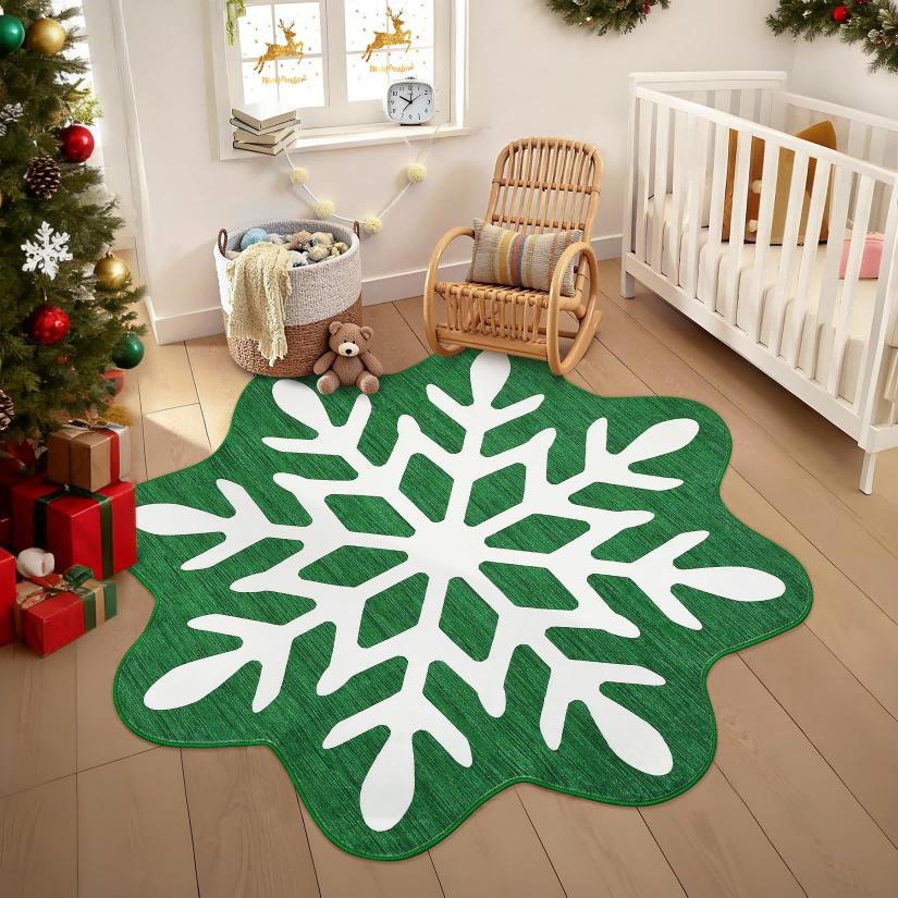 Christmas Snowflake Rug Stain-Resistant And Machine-Washable Bathroom Mat Bedroom Entrance Rug Bedside Carpet Home Décor