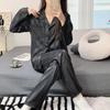 Autumn Women Ice Silk Fashion Printing  Pajama Lapel Button Cardigan Outfits for Women 2 Piece Set  Set Clothes for Women