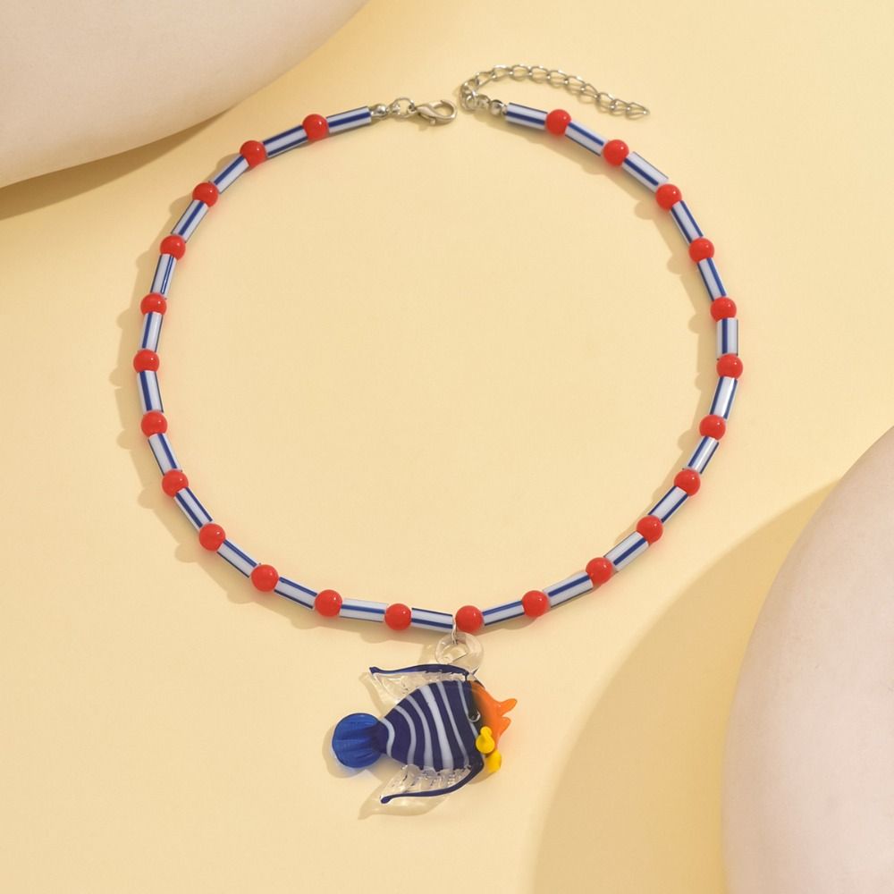 Colorful Glass Seahorse Pendant Tropical Island Beaded Necklace Charm Fish Necklace  Holiday Party