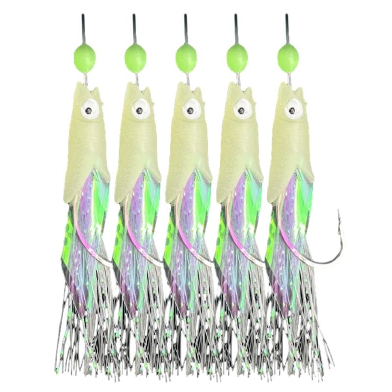 5Pcs Glows Fishhooks Fishing Hook for Salt/Freshwater, Luminous Fishing Rig Fishing Lures Baits Rig Fish Skin Sea Rig