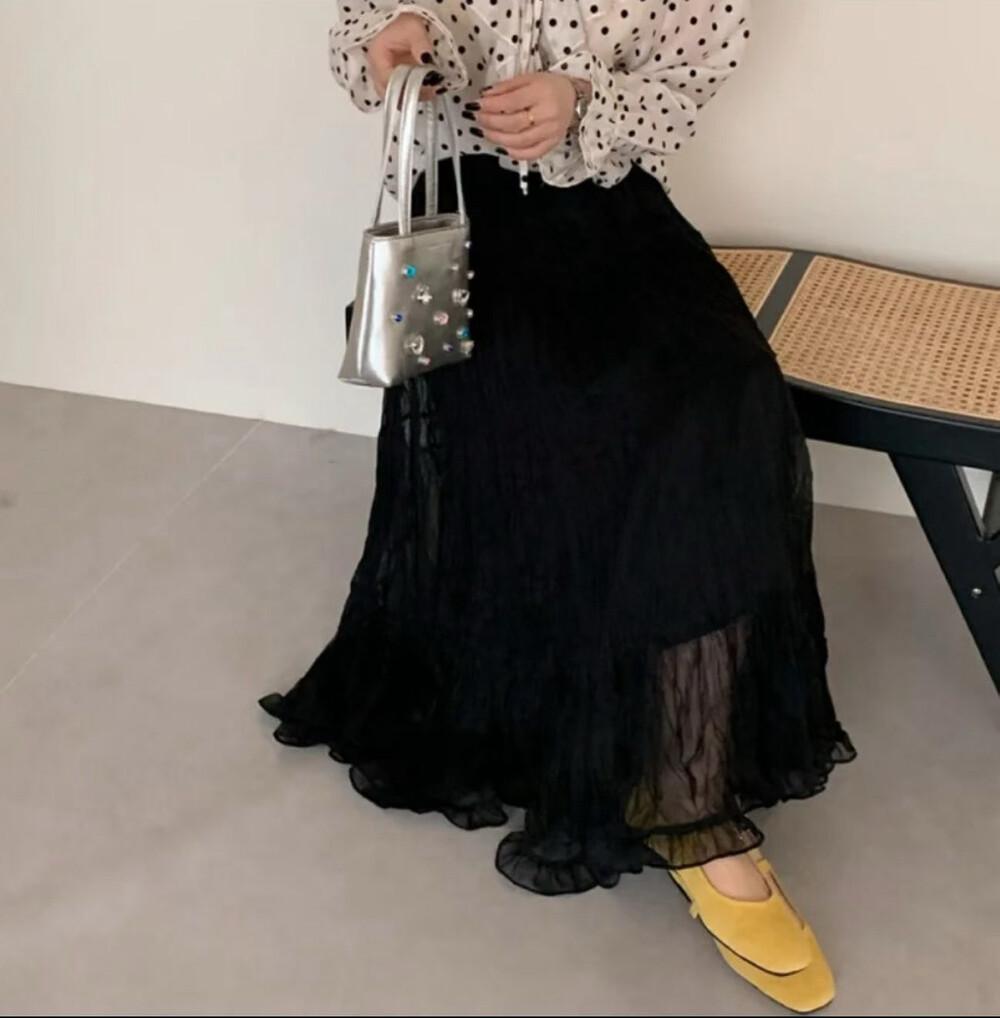 Spring 2026 Women's High-Waisted Ruffled Mesh A-Line Maxi Skirt - Gentle & Slimming