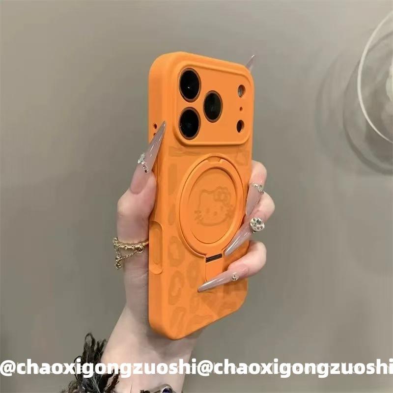 Ins Autumn and Winter Leopard Print KT Cat Liquid Silicone Bracket for iPhone17promax Apple 16 Mobile Phone Case 15