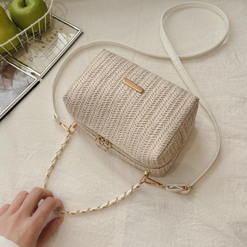 Yogodlns Fashionable Stylish Woven Straw Women's Bag New Trendy Chain Handbag Simple Woven Shoulder Crossbody Bag