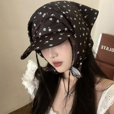 Korean Style Strappy Bandana Hat Cotton Floral Headscarf Hat Casual Flower Baseball Cap  Girl