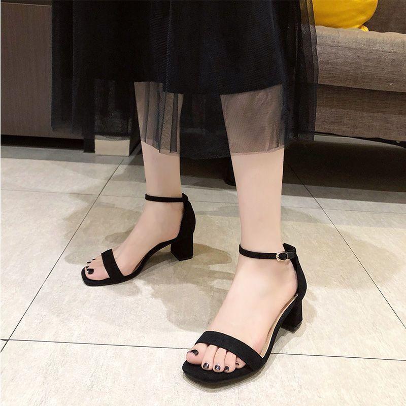 New versatile fashion thick heel Roman high heels summer Korean version ins tide fairy style one word buckle belt women sandals